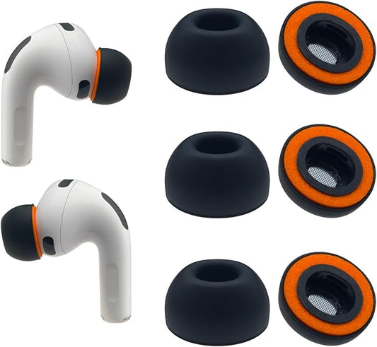Klowcok Replacement Memory Foam Ear Tips for AirPods Pro 3 Silicone Shield, Compatible with AirPods Pro3 3rd Generation 2025, Fit in The Charging Case, 3 Pairs Black (Medium)