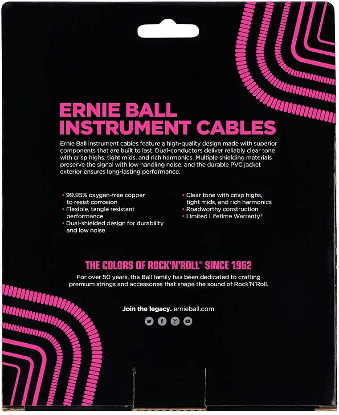 Ernie Ball Coiled Instrument Cable, Straight/Straight, 30ft, Black (P06044)