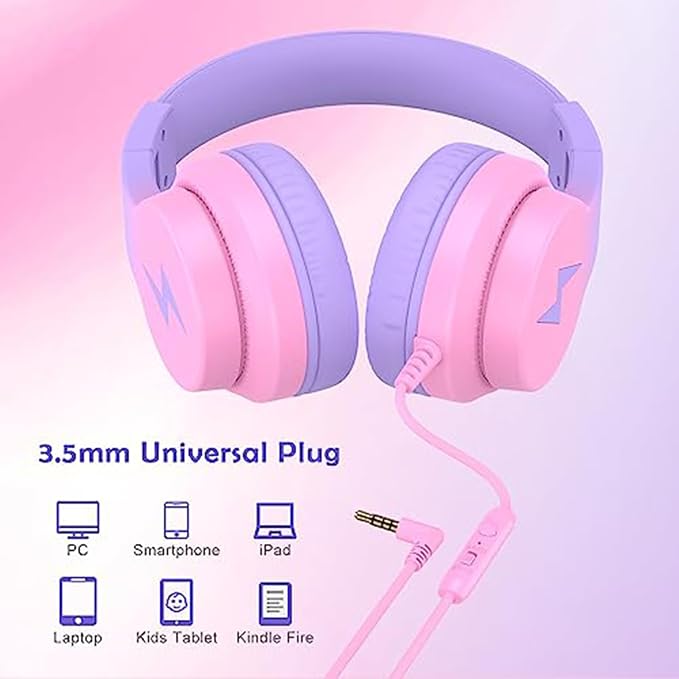 Candy Bila Kids Headphones, Wired Headphones for Kids Over Ear with Microphone, Foldable Headphone for Learning & Entertainment, Gradient Red