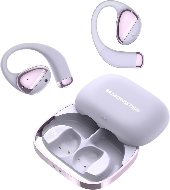 Monster Open Ear AC520 Headphones, Bluetooth 6.0 Wireless Earbuds with HiFi Sound, Open Ear Earbuds with 24H Playtime, Unique Handbag Design, ENC Clear Call, IPX6 Resistance（Purple）