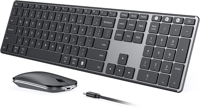 seenda Wireless Bluetooth Keyboard and Mouse Combo, SKM64-3 Rechargeable Slim Quiet Keyboard Mouse, 3 Multi-Device Connection, Compatible for Windows 11/10 PC Laptop Mac MacBook iPad, Black Gray