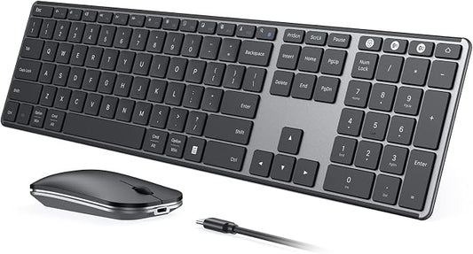 seenda Wireless Bluetooth Keyboard and Mouse Combo, SKM64-3 Rechargeable Slim Quiet Keyboard Mouse, 3 Multi-Device Connection, Compatible for Windows 11/10 PC Laptop Mac MacBook iPad, Black Gray