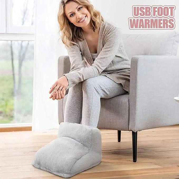USB Powered Electric Foot Warmer, Heated Slippers, Heated Electric Foot Massager Washable Heat Settings Warmer Cushion (Brown,No Portable Power)
