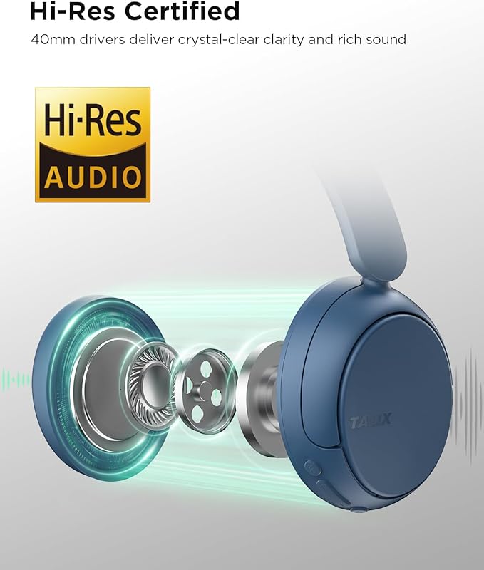 TALIX H30 Hybrid Active Noise Cancelling Headphones, 110H Playtime Hi-Res Audio Bluetooth 6.0 Wireless Over Ear ANC Headphones for Commute/Travel (Blue)