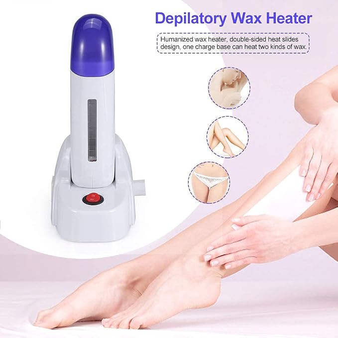 Depilatory Roll on Wax Warmer Kit, Portable Hair Removal Epilator Machine Set for Women Men - Leg, Bikini, Armpit (Heater 1, Wax 1, 20 Strips)