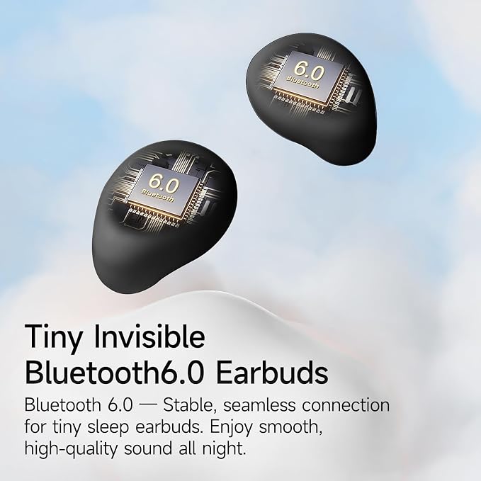 Sleep Earbuds for Side Sleepers, Mini Invisible Wireless Bluetooth 6.0 Micro Sleep Headphones, Hidden Earbuds with LED Screen for Small Ears Sleeping Working, Exercise, Hiking - Black