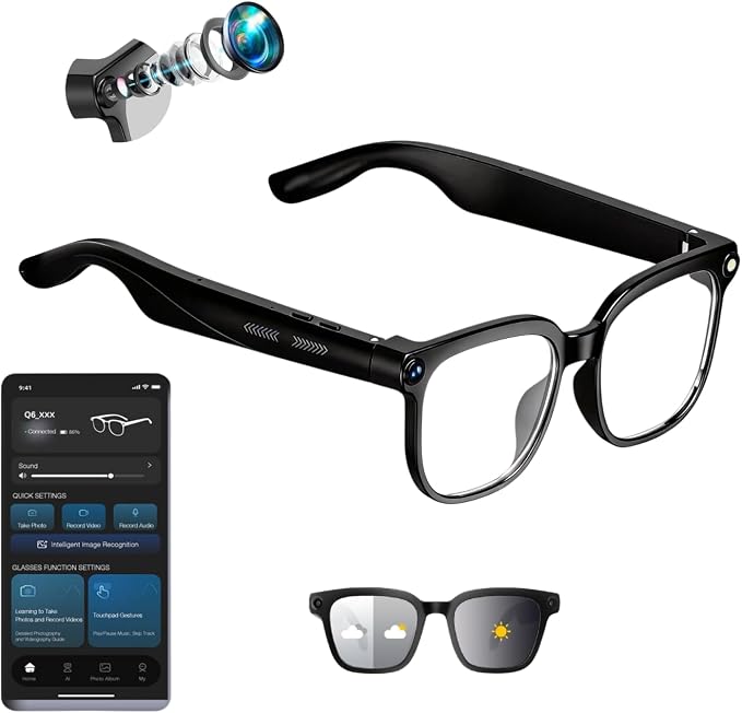 AI Smart Glasses with Camer, Bluetooth Glasses with 4K HD Video & 164+ Language Real-Time Translation Built-in ChatGPT, 8-Hour Battery IP67 Waterproof for Men and Women Outdoor Activities