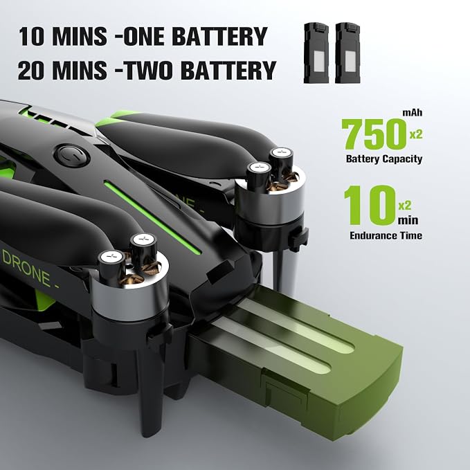 Drone with Camera 1080P for Kids and Adults, Foldable Drone with Brushless Motor RC Quadcopter, Toys for Boys and Men Birthday Gifts (Green)