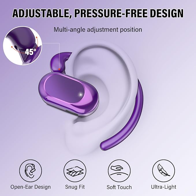 Open Ear Headphones, 2026 Over Ear Earbuds with 4 Noise Canceling Mic, 36H Wireless Earbuds Stereo Sound, IPX7 Waterproof Sports Headphones, Bluetooth 5.4 Headphones with Ergonomic Earhook for Running