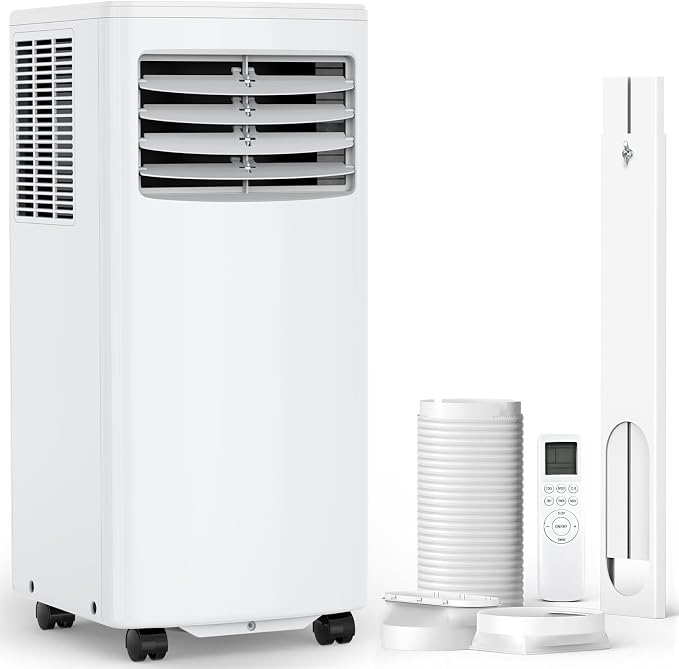 Electactic 8000 BTU Portable AC, 3-in-1 Air Conditioner with Dehumidifier & Cooling Fan, Remote Control, LED Display, Sleep Mode, Quiet, 24H Timer, 360° Casters & Window Kit, for Room Office Apartment