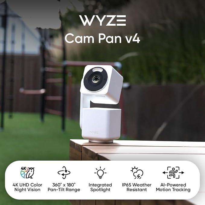 WYZE Cam Pan v4 (2-Pack), 4K Smart Home Security Camera System, AI Indoor/Outdoor Monitor for Baby/Pet/Person/Vehicle, Color Night Vision, 360° Pan/Tilt, 2.4G&5G, Works with Alexa & Google Assistant