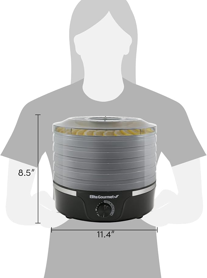 Elite Gourmet EFD319BNG Food Dehydrator, 5 BPA-Free 11.4" Trays Adjustable Temperature Controls, Jerky, Herbs, Fruit, Veggies, Dried Snacks, Black and Grey, 5 Trays