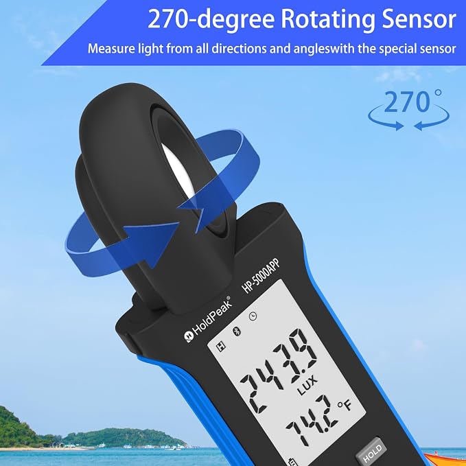 Illuminance Light Meter with Bluetooth 2PCS, HOLDPEAK Digital Lux Foot Candles Meter 0.1~400,000 Lux with 270º Rotating Sensor, Lumen Meter Luxmeter for Plants, Car Headlights, Home & Office LEDs