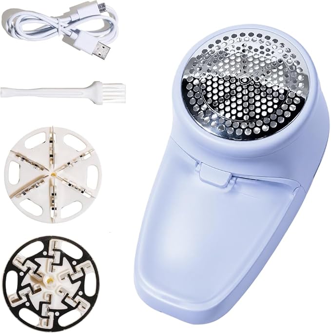 Nori Trim Fabric Shaver - Lint Remover for Clothes & Furniture Couch Pilling - Sweater Pill Remover - Clothes Shaver with 6 Precision Blades - Wireless and Rechargeable - Blue