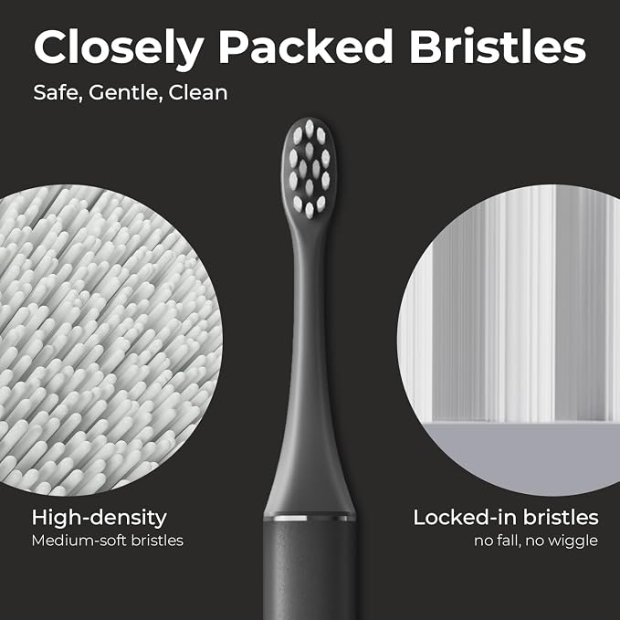 Oday Electric Toothbrush Heads, Customized for Effective Yet Gentle Ultra-Clean Feel, Long-Lasting Replacement Brush Heads, Compatible Only with Sonic Toothbrush Black - Pack of 3