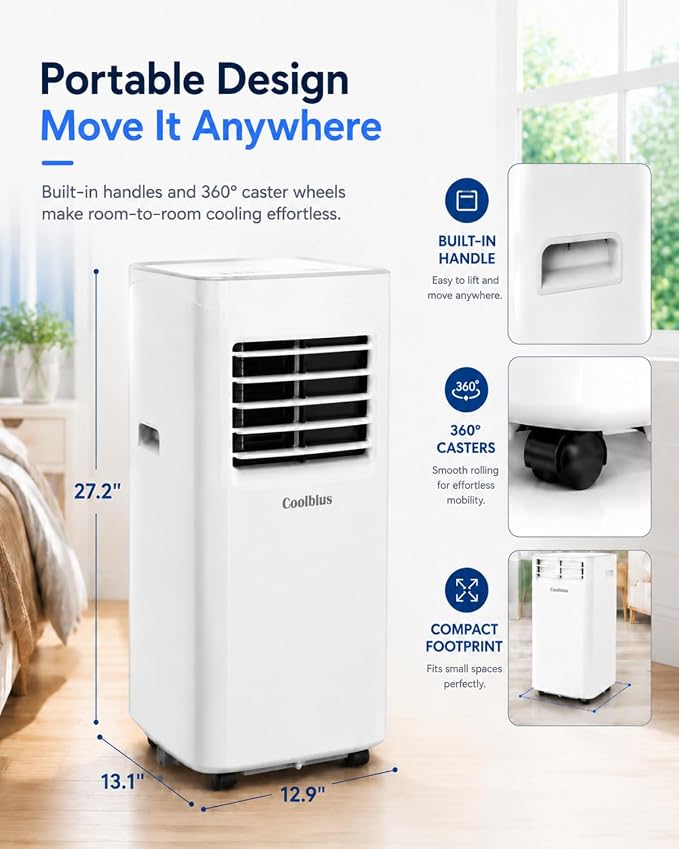 Coolblus Portable Air Conditioners, 8400 BTU air conditioner Cools Up to 350 Sq.Ft, 3 in 1 Portable AC with Remote, 24H Timer, Sleep Mode, Window Kit & Filter Brush, No Wall Required