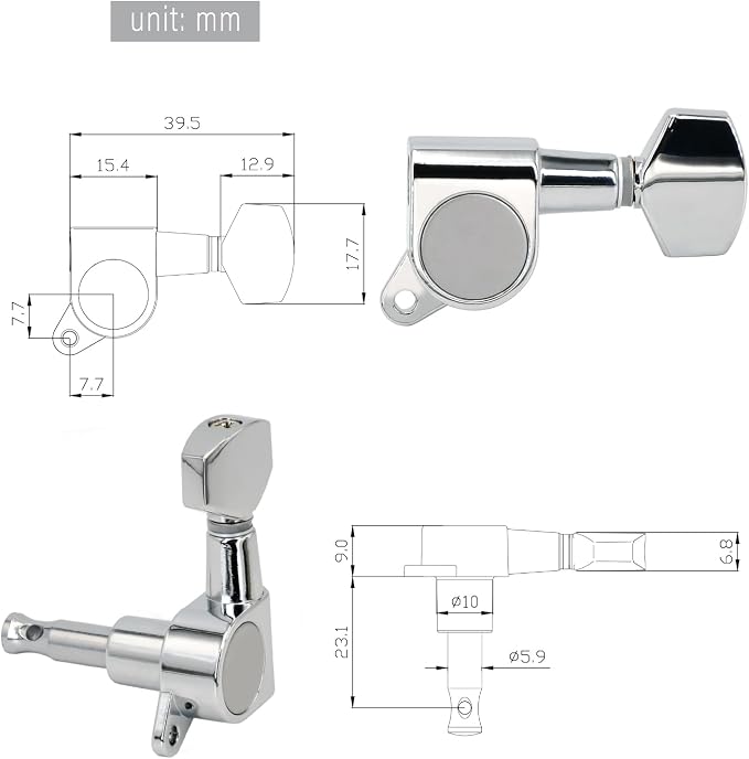 FXJXB 18:1 Guitar Tuning Pegs 6 in Line(6 Right) Standard Guitar Tuners Tuning Keys Replacement for Acoustic or Electric Guitars- Chrome(6R)