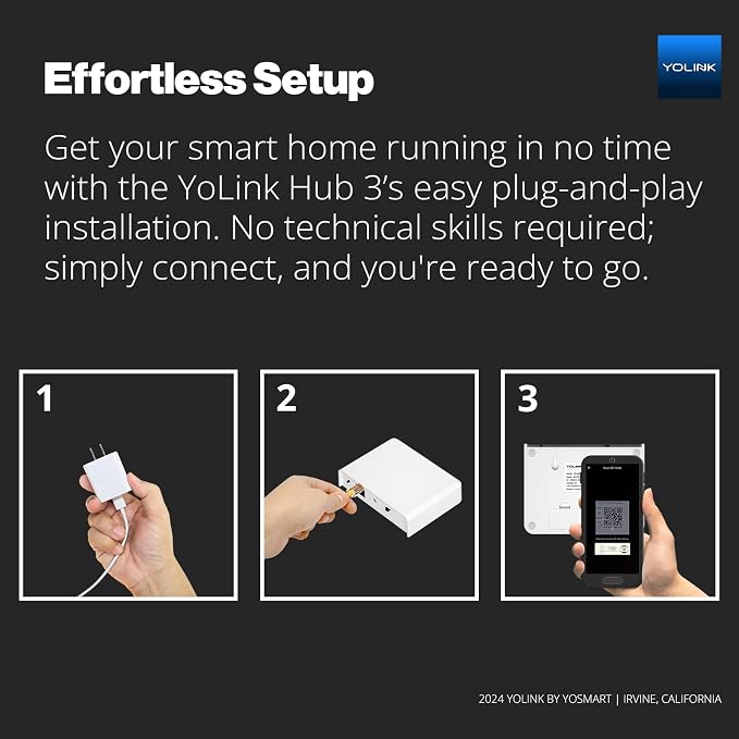YoLink Hub 3 Smart Home Gateway: 4G LTE Cellular ($6.99 Monthly Fee), WiFi, Ethernet, Battery Backup Seamless Plug & Play Installation, Ideal for Remote & Urban Residences, 1/4 Mile Extended Range