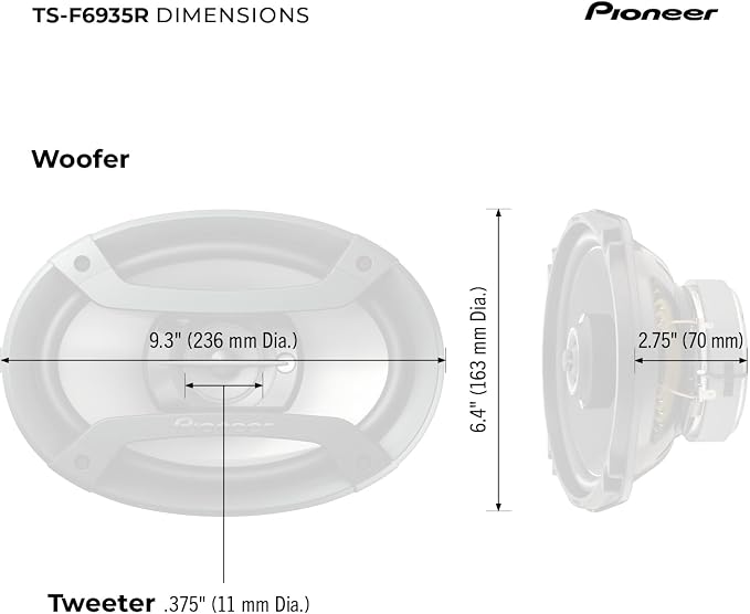 Pioneer TS-F6935R 3-Way Coaxial Car Audio Speakers - 6' x 9' Passive Car Speakers (Pair), 230 W Max Power, Black and Silver