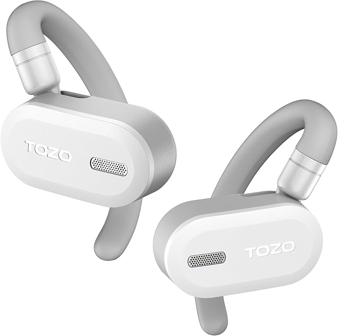 TOZO O2 True Open Ear Wireless Earbuds with Multi-Angle Adjustment, Bluetooth 5.3 Headphones with Bass Sound, Crystal-Clear Calls, 42 Hrs Playtime, Long-Lasting Comfort for Work, Driving, Sport White
