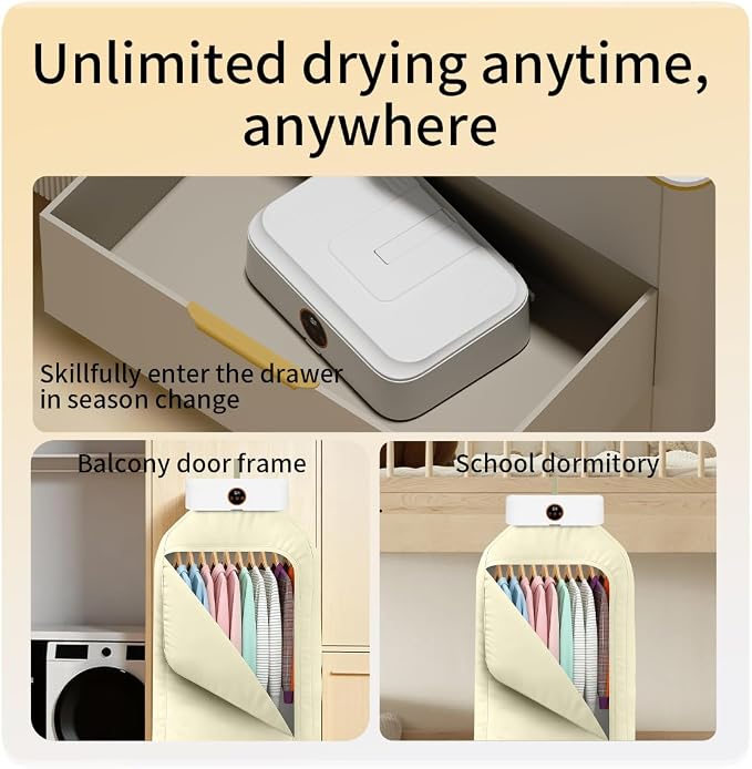 Portable Clothes Dryer Mini Dryer for Apartment RV Travel Dorm Portable Laundry Dryer Small Compact With Fast Drying Adjustable Timer Quiet Operation Remote Control-White
