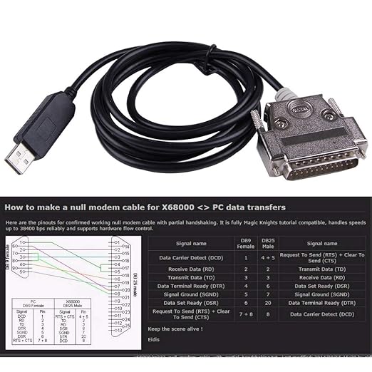 USB to DB25 RS232 Serial Adapter Converter Cable Null Modem for Sharp X68K X68000 PC Communicate Programming Cable