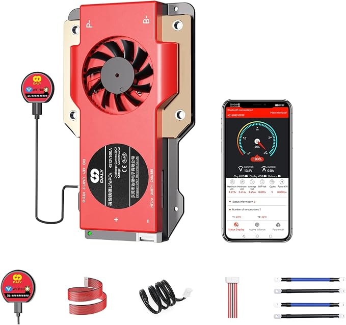 DALY Smart BMS 4S-16S 40A-500A with WiFi Module and CAN 485 Communication Protection Board for LifePO4 Lithium Battery Pack (Smart BMS 4S 12V，300A)