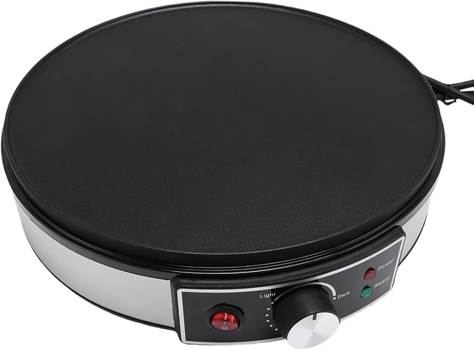 AUNMAS 11.8 Inch Crepe Pan with LED Indicator, Temperature Adjustable Nonstick Aluminum Electric Griddle & Crepe Maker with Spatula and Batter Spreader for Home Commercial Use (US Plug 110V)