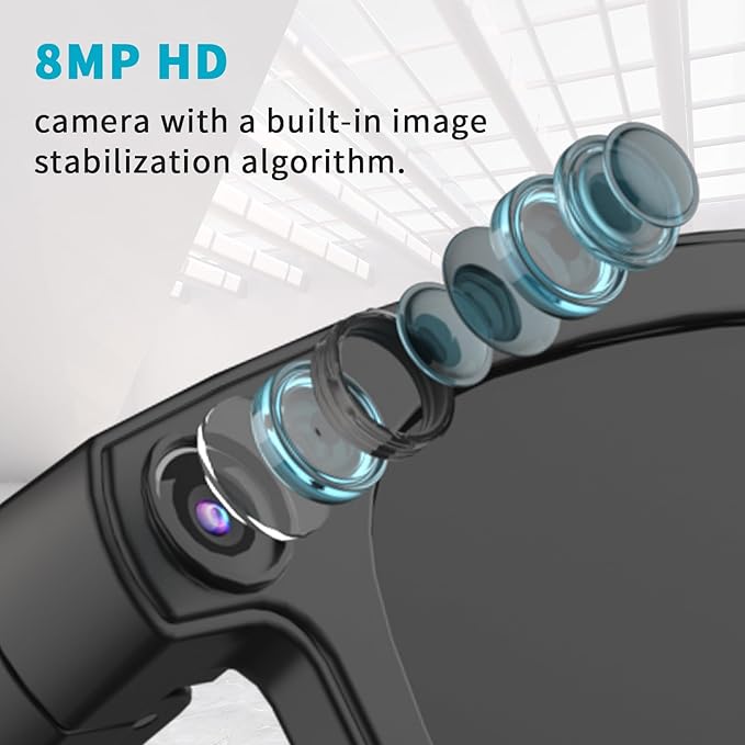 AI Smart Glasses with Camera, 800W HD Anti-Shake Video Glasses, 1080P Video Recording Sunglasses, Real-Time Translation, Voice Assistant, Bluetooth Calling, for Outdoor, Travel and Vlog Shooting