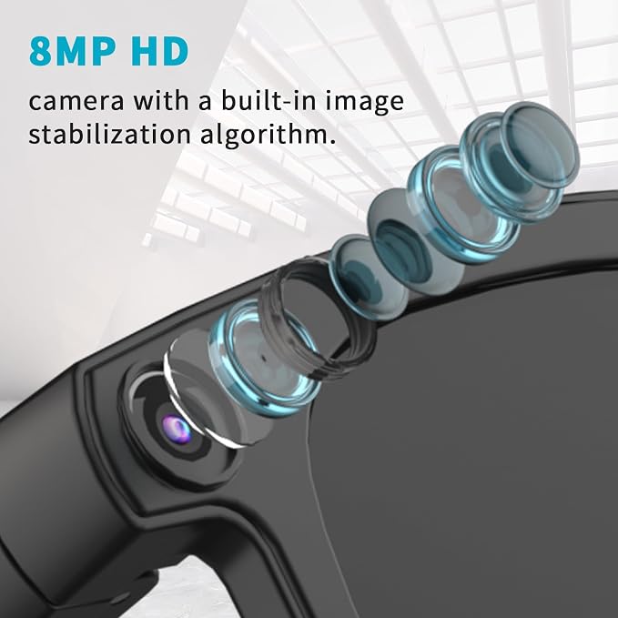 Smart Glasses with Camera & AI, 8MP Photo/Video Recording Glasses with Image Stabilization, Live Translation & Voice Control, Bluetooth Music, for Outdoor Cycling Travel Recording