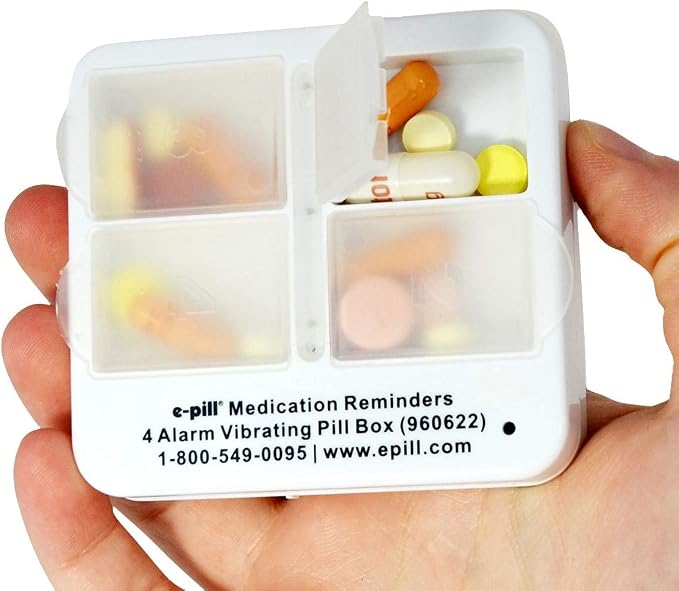 e-Pill 4 Alarm Pocket Pill Organizer and Medicine Pillbox with Pill Reminder - Vibrates and/or Beeps - Fits in Shirt Pocket