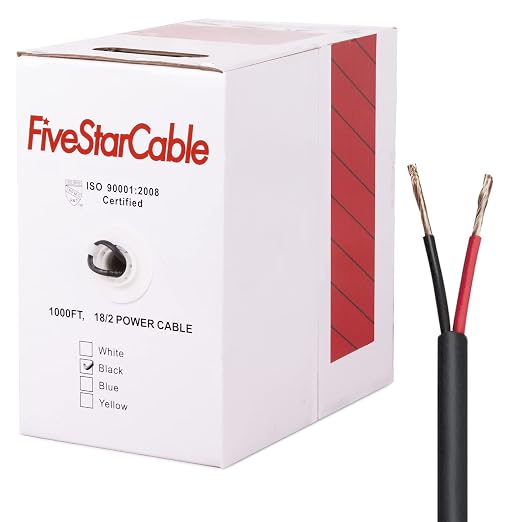 18/2 Gauge Low Voltage Cable Wire - 1000 ft, 18 AWG, 2 Conductors, PVC Jacket - for Security Systems, Alarm, Audio, Control, Intercom, and Speaker Applications
