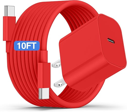 iPhone 17 16 15 Fast Charger and 10ft Type C to C Cable Cord Long, 20W USB C Charging Block Plug for Apple iPhone 17 Pro Max/17 Air/16 Pro/16 Plus/15 Pro/15 Mini/iPad Power Adapter Cube Brick/AirPods
