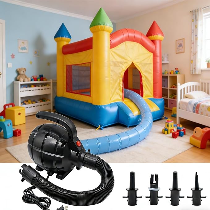 Electric Air Pump for Inflatables, AC (110V), 600W, 20L/min, Black, 4 Detachable Nozzles, Inflator/Deflator, Queen/King Size Air Mattress, Pool Toys, Boat, Raft