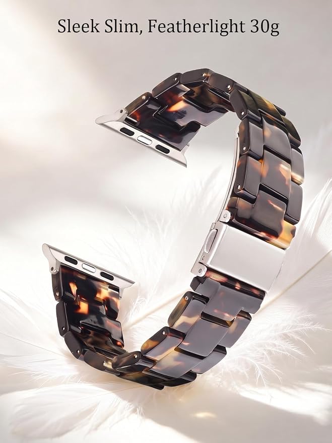 V-MORO Resin Bands Compatible with Apple Watch Series 8/7/9/10/11 Band Starlight Buckle Lightweight Fashion Jewelry Strap Bracelet For iwatch Series SE/6/5/4/3/2/1,Dark Tortoise,42mm/41mm/40mm/38mm