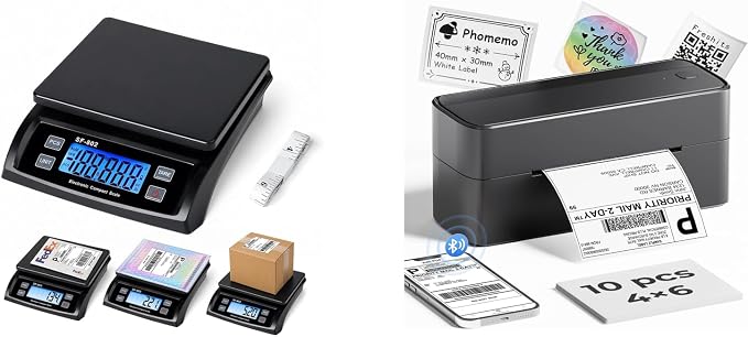Phomemo 241BT Bluetooth Shipping Label Printer & Digital Shipping Postage Scale 66lb with 59In Tape Measure, 4X6 Wireless Thermal Printer for Samll Business, Label Printers for Shipping Package