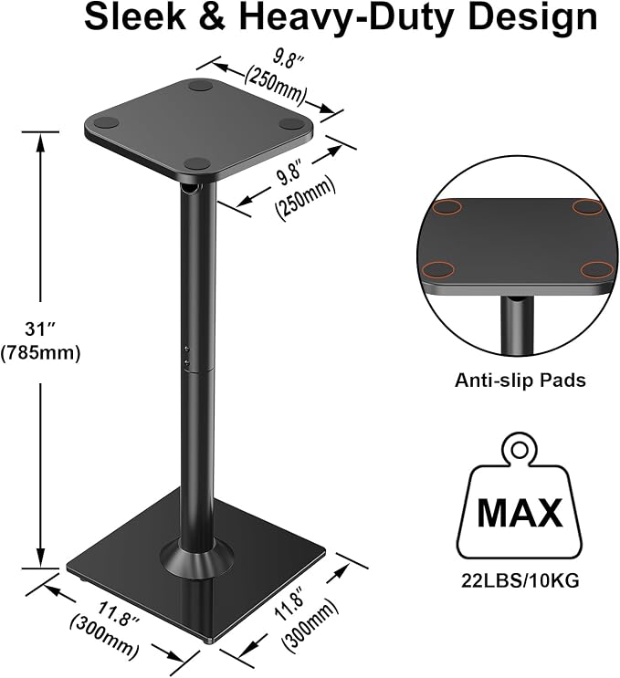 ELIVED Universal Speaker Stand Pair, 31 Inch Height Bookshelf Speaker Stands for Satellite Speaker Large Speaker Up to 22 lbs, Surround Sound Speaker Stand with Cable Management, Black