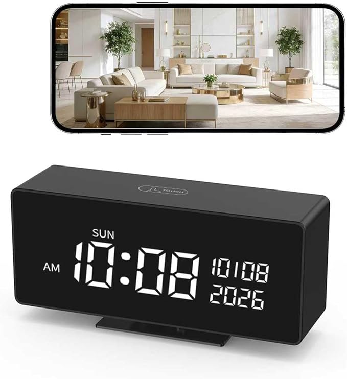 Wireless Security Mini Camera–Indoor Security Camera, Nanny Camera with 1080P HD Video,AI Motion Alerts,Digital Clock, Night Vision, 5G&2.4G, Bluetooth Setup,Local & Cloud Storage