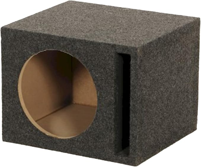QPower Single 10-Inch Vented Unloaded Subwoofer Speaker Box – Solid 5/8-Inch MDF Car Audio Box with Charcoal Carpet Covering