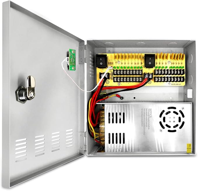 9-Channel DC 12-Volt 5-Amp Output CCTV Distributed Power Supply Box/Converter with AC Plug and Lock(5A 9-Channel)
