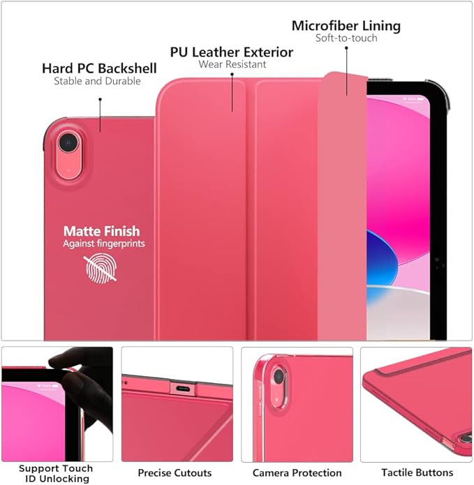MoKo for iPad (A16) 11th Generation Case 11 Inch 2025, iPad 10th Generation Case 10.9 Inch 2022, Slim Stand Hard PC Translucent Back Shell Smart Cover, Support Touch ID, Auto Wake/Sleep,Watermelon Red
