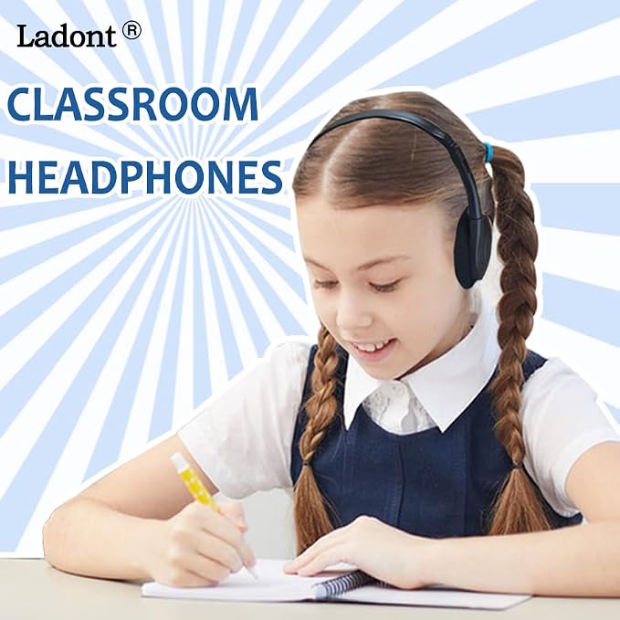 Bulk Classroom Headphones for Kids Student School-100 Pack, Wired On-Ear Headphones for Chromebook Laptop Computer, K-12, Class Set(Black)