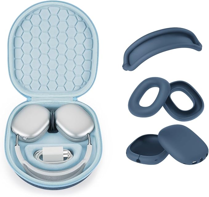 Yinke Smart Case for AirPods Max Headphones Supports Sleep Mode, with AirPods Max Silicone Earpad Cover/Ear Cups Cover Anti-Scratch Accessories, Portable Hard Organizer