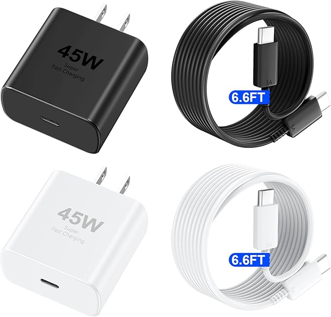 Phone 17 16 Pro Max Charger Fast Charging, 45W USB C Phone 17 16 Super Fast Charger Block with 6.6ft Long Type C Charging Cable Cord for i.Phone 17 Pro Max/17 Pro/17 Air/17/16/16Pro/16-White+Black