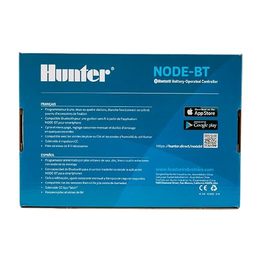 Hunter NODE-BT-100 Bluetooth Battery Operated Sprinkler Controller with Solenoid, Waterproof Irrigation Timer, Easy Install, for Gardens, Lawns, Parks, Greenhouses