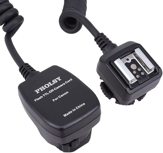 PHOLSY 6.5' / 2 m E-TTL Off Camera Flash Speedlite Sync Cord Hot Shoe Cord Compatible with Canon T8i, T7i, T6, T6i, T6s, T5, T5i, SL3, 90D, 80D, 77D, 70D, 7D, 6D, 5D, M3, M5, M6 etc, Replaces OC-E3