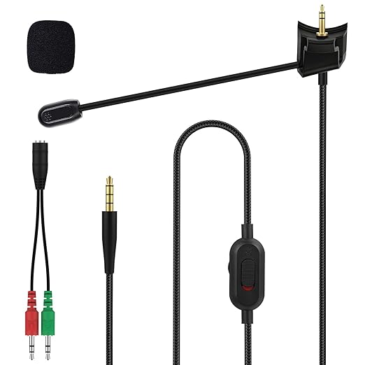 QC35 II Boom Microphone Gaming Cable, Detachable QuietComfort 35 Mic Audio Cable Compatible with Bose QC35ii QC35 Headphones for PC, Laptop, Xbox One, PS4, PS5 Controller (Mute & Volume)