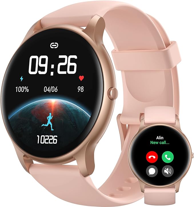 Parsonver Smart Watch for Women(Answer/Make Calls), HD Screen Fitness Tracker IP68 Waterproof, 100+ Sport Modes, Heart Rate/Sleep/SpO2/Steps Monitor, Round Smartwatch for Android & iPhone, Rose Gold