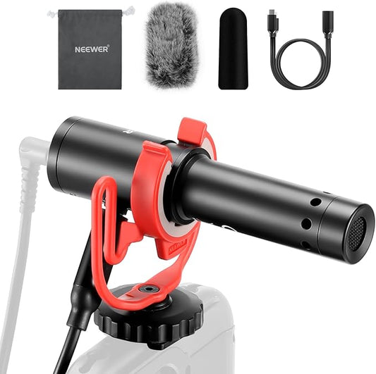 NEEWER KM17 USB C Microphone Noise Cancelling Plug & Play High Sensitivity Cardioid Vlog Interview Mic with Shock Mount Compatible with iPhone 16 Pro Max Android DJI Pocket 3 Insta360