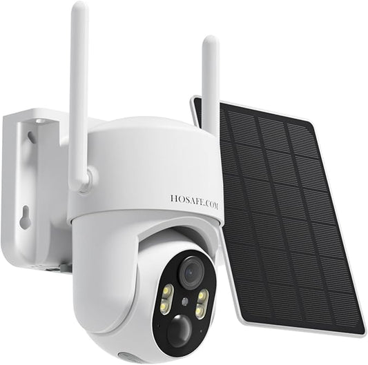 HOSAFE.COM Solar Security Cameras Wireless Outdoor, Free Cloud Storage, 360° PTZ Remote Cameras for Home Security Solar Powered, 2K 3MP Security Camera Outdoor Wireless, IP66 Waterproof